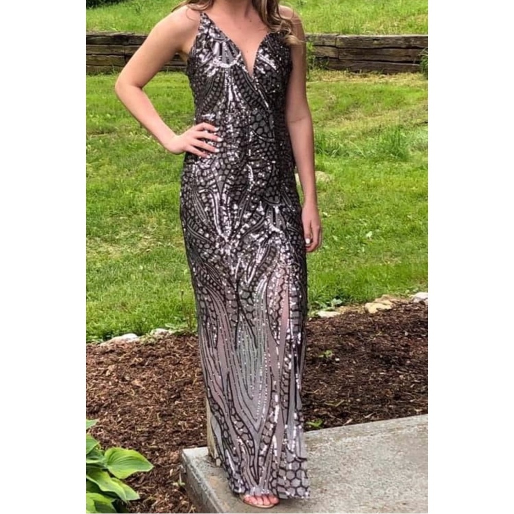 Windsor Silver Sequin Prom Dress